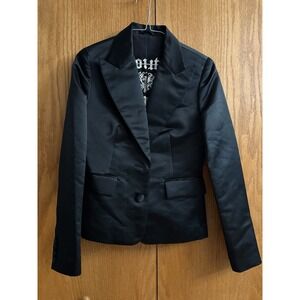 Vintage Y2K Juicy Couture Black‎ Satin Blazer Pour Mon Amour Gothic Logo P XS